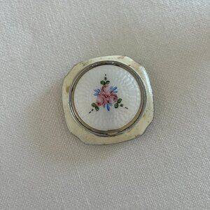 LAST CHANCE Antique Art Deco Ivory and Floral Guilloche Compact